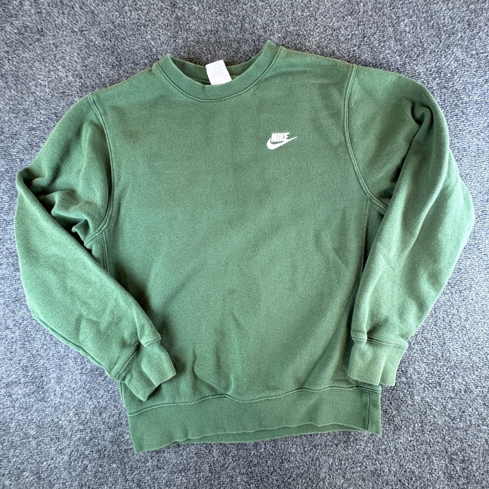 Nike Sweatshirt Mens XS Green Logo Fleece Lined Cotton Crew Neck Pullover Winter